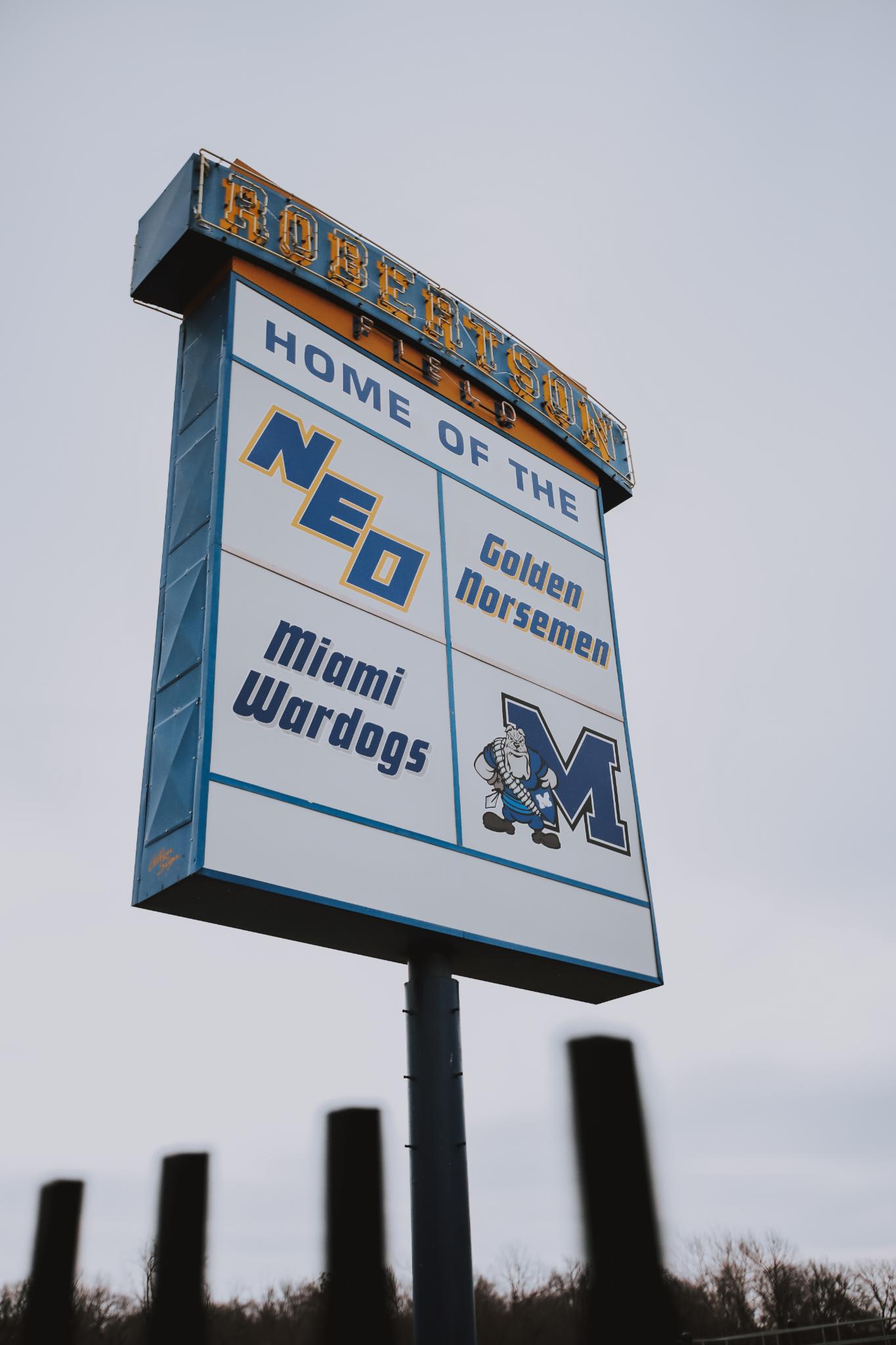 Robertson Field - Miami, Oklahoma Multi-Face Pylon Sign Lit with Skeletal Neon