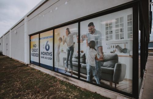 Printed and installed window perforation on large windows.